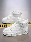 2024 Fall/Winter Men High-Top Thick Sole Lace-Up Casual Sneakers, White Shoes For Men