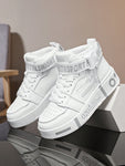 2024 Fall/Winter Men High-Top Thick Sole Lace-Up Casual Sneakers, White Shoes For Men