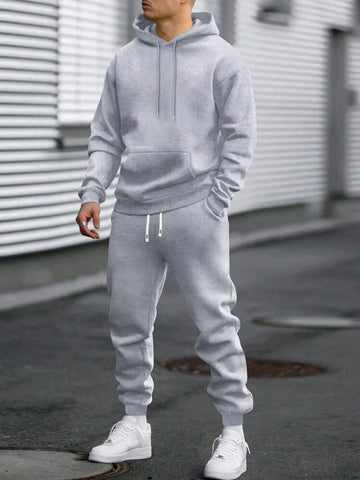 2pcs Men's Classic Solid Color Hoodie And Sweatpants Casual Outfit, Spring