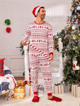 2 Pcs Men's Christmas Pajamas Set, Reindeer Fairisle Print Long Sleeve Shirt And Long Pants, Comfortable And Warm Sleepwear For Holiday Party, Family Matching Pajama Christmas Decorations - MapleCo