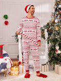 2 Pcs Men's Christmas Pajamas Set, Reindeer Fairisle Print Long Sleeve Shirt And Long Pants, Comfortable And Warm Sleepwear For Holiday Party, Family Matching Pajama Christmas Decorations - MapleCo