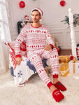 2 Pcs Men's Christmas Pajamas Set, Reindeer Fairisle Print Long Sleeve Shirt And Long Pants, Comfortable And Warm Sleepwear For Holiday Party, Family Matching Pajama Christmas Decorations - MapleCo