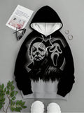 Men's Scary Skeleton Print Casual Hoodie, Fall/Winter - MapleCo