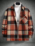 Manfinity Homme Loose Fit Men's Plaid Printed Jacket With Flap Pockets And Drop Shoulders, Going Out Colorful Long Sleeve Casual Khaki Checkered Lightweight Jacket, For Friends, Husband, Boyfriend Gifts