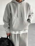 DAZY 2pcs Men's Solid Color Long Sleeve Hooded Sweatshirt With Pockets And Casual Long Pants Set