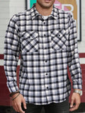 Men's Woven Plaid Flannel Long Sleeve Brushed Casual Fitted Normal Shacket