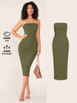 SHEIN BASICS Women'S Strapless Slim Fit Bodycon Casual Dinner Dress