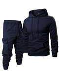 Manfinity Homme 2pcs Men's Solid Color Long Sleeve Hooded Top With Pocket And Casual Long Pants Set