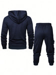 Manfinity Homme 2pcs Men's Solid Color Long Sleeve Hooded Top With Pocket And Casual Long Pants Set