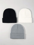 3pcs Men's Simple Solid Color Fashionable Winter Unisex Thickened Warm Winter Hat Halloween