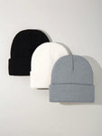 3pcs Men's Simple Solid Color Fashionable Winter Unisex Thickened Warm Winter Hat Halloween