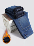 Manfinity Homme Men's Casual Water Washed Fleece Lined Denim Jeans, Autumn/Winter