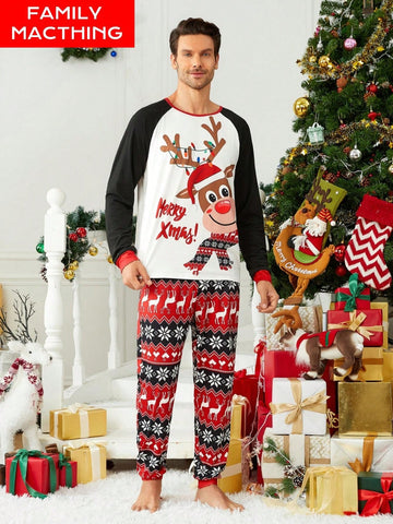 Men's Christmas Pajamas Set, Holiday Party Family Matching Reindeer - MapleCo