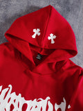 Manfinity EMRG Men's Contrast Color Cross Print Red Hooded Long Sleeve Casual Sweatshirt