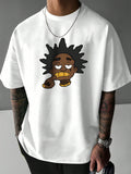 Men's Casual Loose Fit Round Neck Oversized Golden Tooth Print T-Shirt For Summer