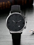 Men Watch 1pc Men's Fashionable Round Dial Quartz Watch With Black Pu Strap And Calendar Function Watch For Men Giving Best Gift Sets