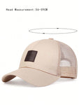 1pc Men's PU Leather Steel Stamp Embroidery Baseball Mesh Hat, Adjustable Casual Cap For Spring