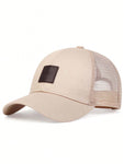 1pc Men's PU Leather Steel Stamp Embroidery Baseball Mesh Hat, Adjustable Casual Cap For Spring