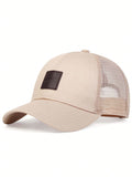 1pc Men's PU Leather Steel Stamp Embroidery Baseball Mesh Hat, Adjustable Casual Cap For Spring