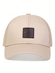 1pc Men's PU Leather Steel Stamp Embroidery Baseball Mesh Hat, Adjustable Casual Cap For Spring