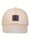 1pc Men's PU Leather Steel Stamp Embroidery Baseball Mesh Hat, Adjustable Casual Cap For Spring