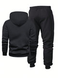 2pcs Men's Casual Hooded Sweatshirt And Drawstring Waist Pants Set, Personality Printed Pattern, Pocket Design, Spring