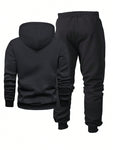 2pcs Men's Casual Hooded Sweatshirt And Drawstring Waist Pants Set, Personality Printed Pattern, Pocket Design, Spring