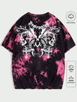 ROMWE Goth Men's Skull Letter Printed Tie-Dye Round Neck Y2k T-Shirt, School