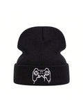 1pc Unisex Gaming Controller Embroidery Knitted Beanie Hat, Warm And Fashionable For Outdoor In Autumn/Winter Seasons