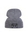 1pc Unisex Gaming Controller Embroidery Knitted Beanie Hat, Warm And Fashionable For Outdoor In Autumn/Winter Seasons