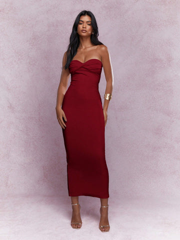 MISSGUIDED Twist Knot Detail Jersey Bandeau Bodycon Maxi Dress