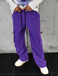 Manfinity Streetrush Men's Casual Multi-Pocket Cargo Pants, Autumn,Purple Pants,Back To School Clothes