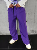 Manfinity Streetrush Men's Casual Multi-Pocket Cargo Pants, Autumn,Purple Pants,Back To School Clothes