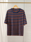 Manfinity UrbanChill Men's Casual Stripe Loose Knit Short Sleeve T-Shirt