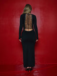 MISSGUIDED Boat Neck Lace Up Back Long Sleeves Bodycon Maxi Dress