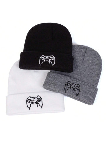 1pc Unisex Gaming Controller Embroidery Knitted Beanie Hat, Warm And Fashionable For Outdoor In Autumn/Winter Seasons