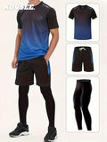 KOVSEE 3PCS Men's Outdoor Sports Running Basketball Soccer Jerseys Quick Dry Breathable Sports Suit Fitness - MapleCo