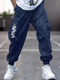 Men's Casual Letter Printed Multi-Pocket Drawstring Waist Cargo Pants