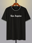 Manfinity EMRG Men Letter Graphic Contrast Trim Short Sleeve Tee, For Going Out, For Friends