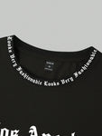 Manfinity EMRG Men Letter Graphic Contrast Trim Short Sleeve Tee, For Going Out, For Friends