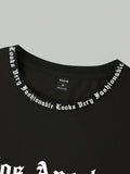 Manfinity EMRG Men Letter Graphic Contrast Trim Short Sleeve Tee, For Going Out, For Friends