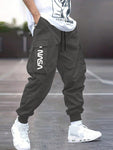 Men Casual Street Style Letter Print Drawstring Waist Flap Pocket Jogger Cargo Pants