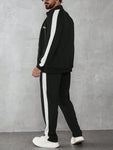 Manfinity Roghcode Men's Letter Print Zipper Front Hoodie And Sweatpants Casual Tracksuit Set, Autumn Winter