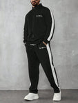 Manfinity Roghcode Men's Letter Print Zipper Front Hoodie And Sweatpants Casual Tracksuit Set, Autumn Winter