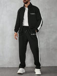 Manfinity Roghcode Men's Letter Print Zipper Front Hoodie And Sweatpants Casual Tracksuit Set, Autumn Winter