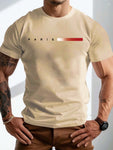 Men's Letter Print Crew Neck Short Sleeve Casual T-Shirt, Summer