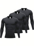 3pcs Men'S Black Thermal Underwear Tops Are Close To The Warmth, Comfortable, Elastic, Cold-Proof Home Pajamas, Outdoor Wear Undergarments, Thermal Insulation Winter Gifts