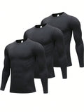 3pcs Men'S Black Thermal Underwear Tops Are Close To The Warmth, Comfortable, Elastic, Cold-Proof Home Pajamas, Outdoor Wear Undergarments, Thermal Insulation Winter Gifts