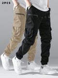 Manfinity Hypemode Men's Zipper Pocket Casual Harem Cargo Pants, Going Out Plain Long Pants, For Husband, Boyfriend Gifts