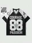 ROMWE Prep Men's Football Printed Slogan Short Sleeve T-Shirt, Suitable For Daily Wear In Spring And Summer, School